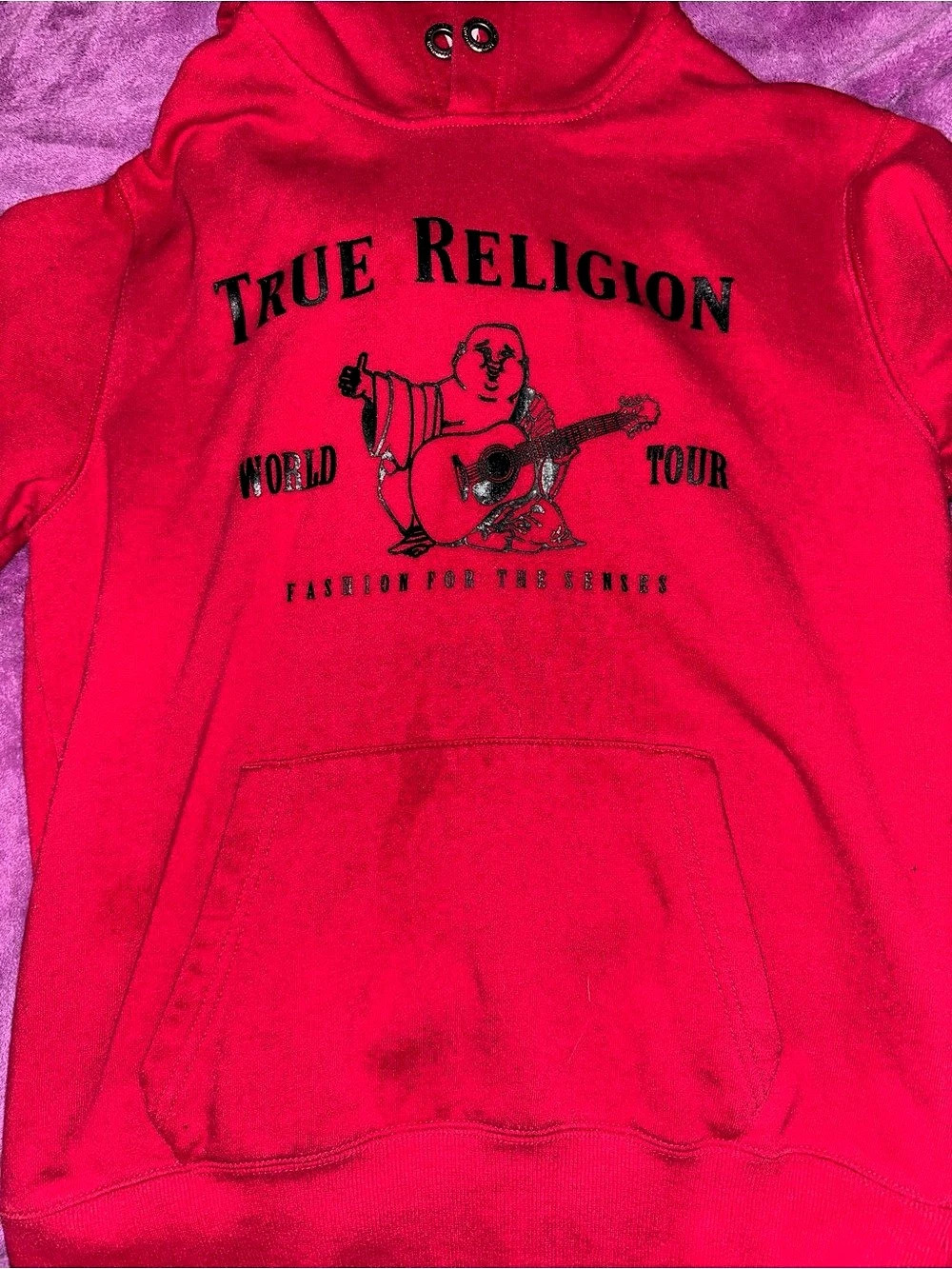 True Religion World Tour Buddha Pullover Hoodie Red